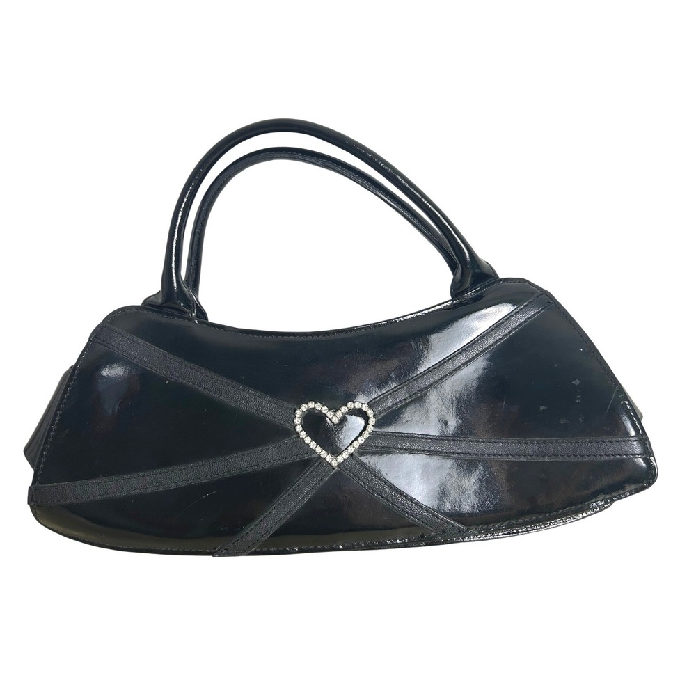 Y2K Victoria‎ Weick shoulder bag Black patent Rhinestone Heart McBling bimbocore